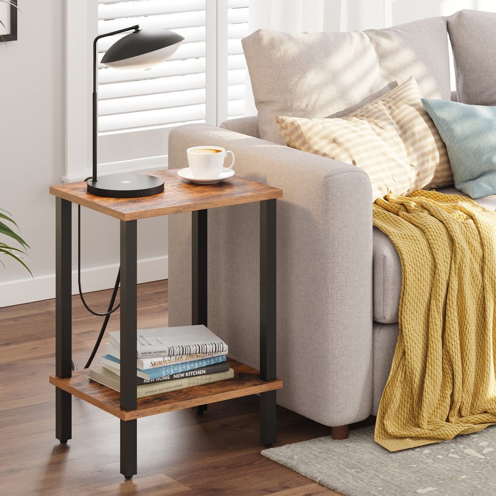 End Table, Side Table, Nightstand, 2-Tier Storage Shelf, Sofa Side Table for ...