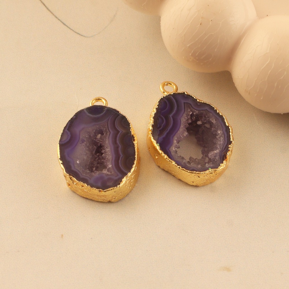 Small Geode Slice Gold Electroplated DIY Pair Connector For Making Earring