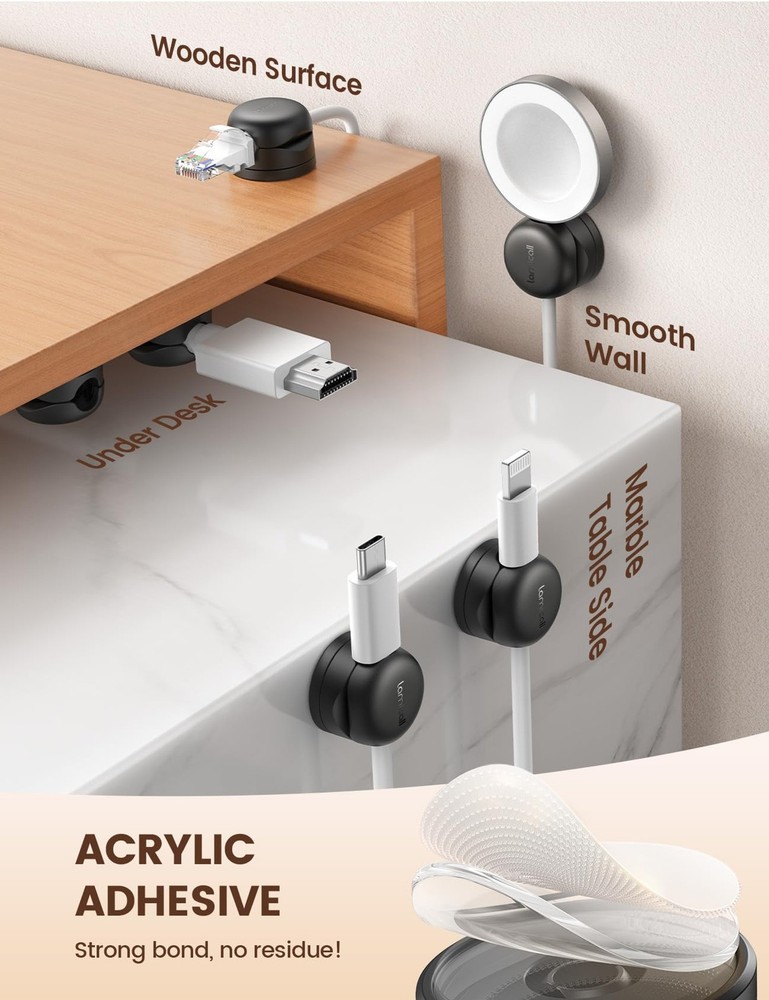 6PC Rotatable Cord Organizer Spring Cable Clips Auto Close Holder Desk Cable