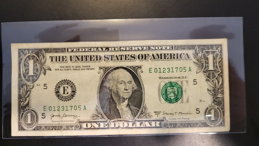 $1 ONE US DOLLAR BILL NOTE MISCUT MISALIGNED OFF CENTER ERROR FANCY SERIAL #