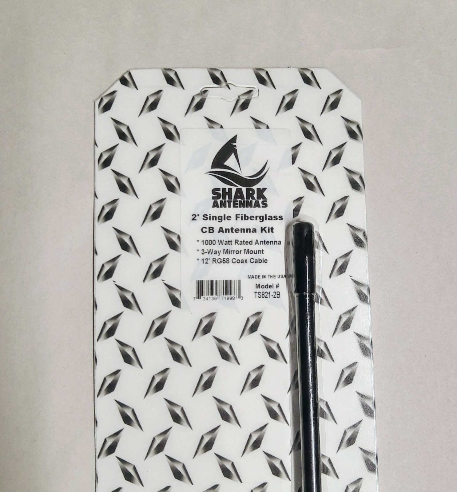 Shark Antenna SINGLE 2 ft Black CB Radio Antenna kit w mount + coax 1000w