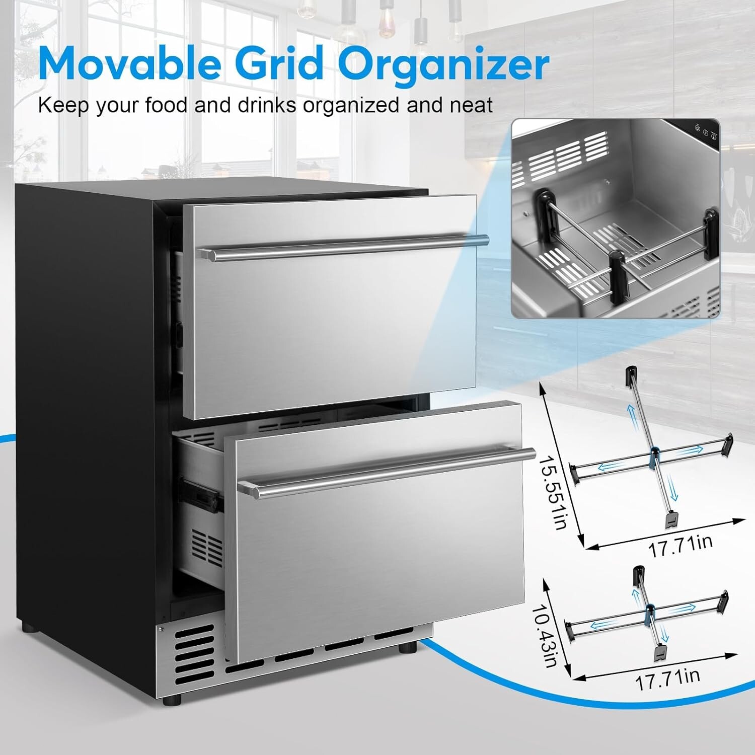 Under Counter Beverage Refrigerator 24in Outdoor Drawer Fridge Stainless Steel