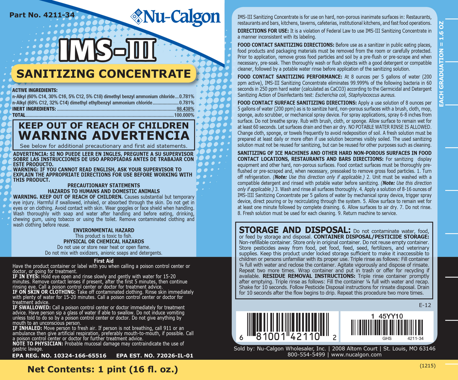 Nu Calgon 4211-34 Ice Machine IMS-III Sanitizer