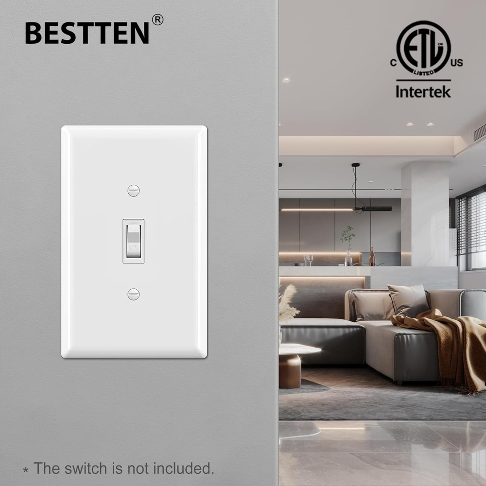 Bates- Light Switch Plates, 10 Pack, Oversize 5.5" x 3.5", White Light Switch