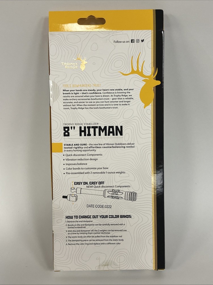 NEW TROPHY RIDGE HITMAN 8" STABILIZER, BEAR ARCHERY #AS1908