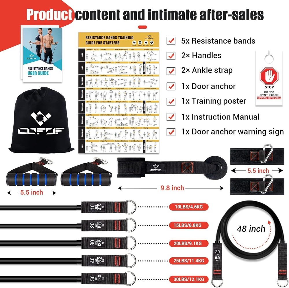 5 Level Resistance Bands Set with Handle- 13 Piece