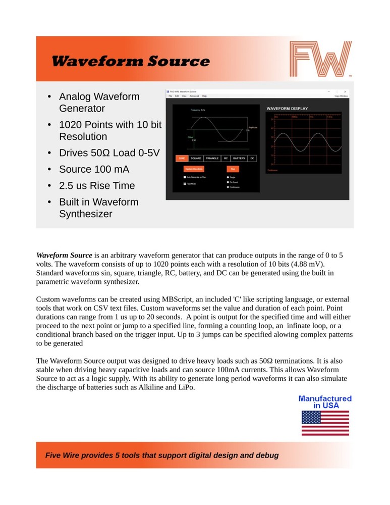 FiveWire Logic Analyzer, Pattern Generator, Arbitrary Waveform Generator