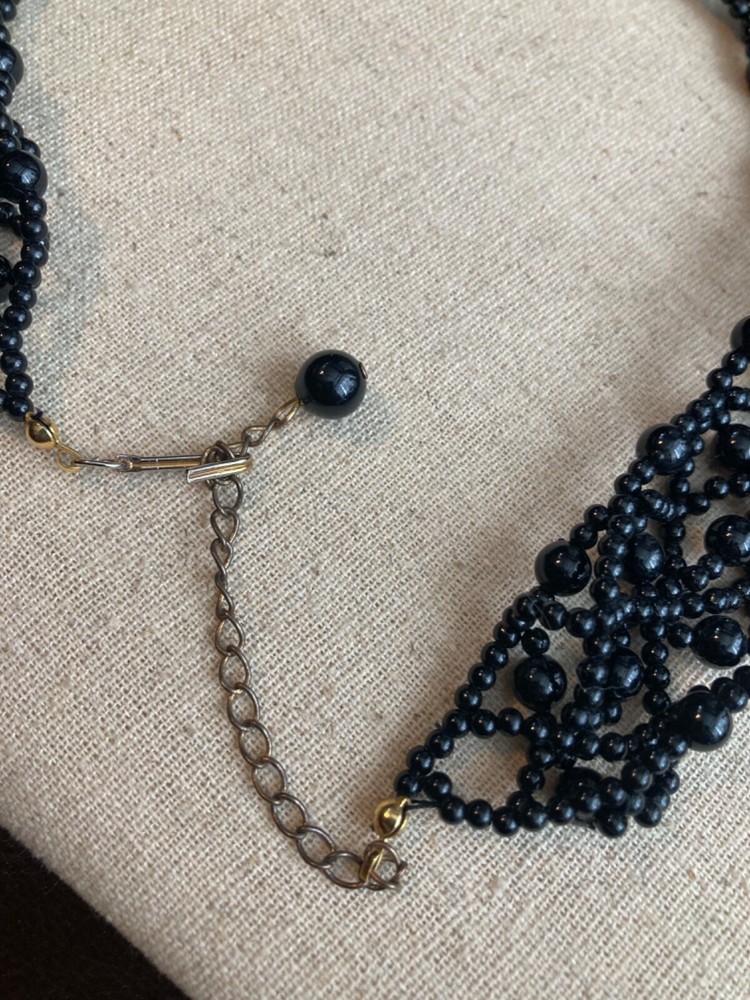 Black Beaded Woven Collar Necklace adjustable clasp