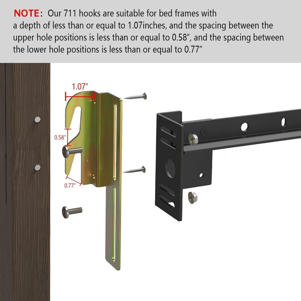 2Pcs 711 Bolt on to Hook on Bed Frame Conversion Brackets with Hardware Hook,...