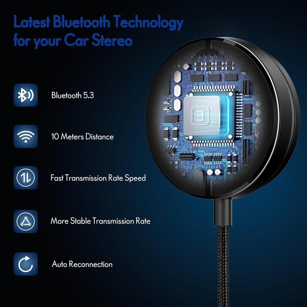 Car Bluetooth Receiver with Built-in Microphone & Noise Cancellation Technology