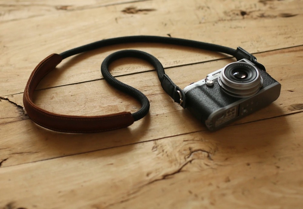 Handmade Rope Camera Strap with Brown Leather Shoulder Pad
