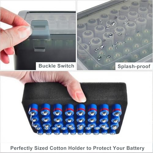 Battery Organizer, Portable Battery Box with Buffer Sponge, Heavy Dark Gray