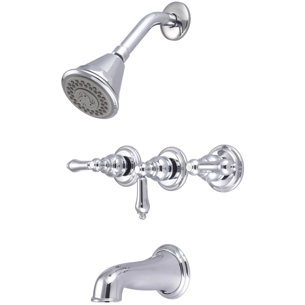 Central Brass 8968-B1 Brass Four Function Showerhead Three Handle Tube & Show...
