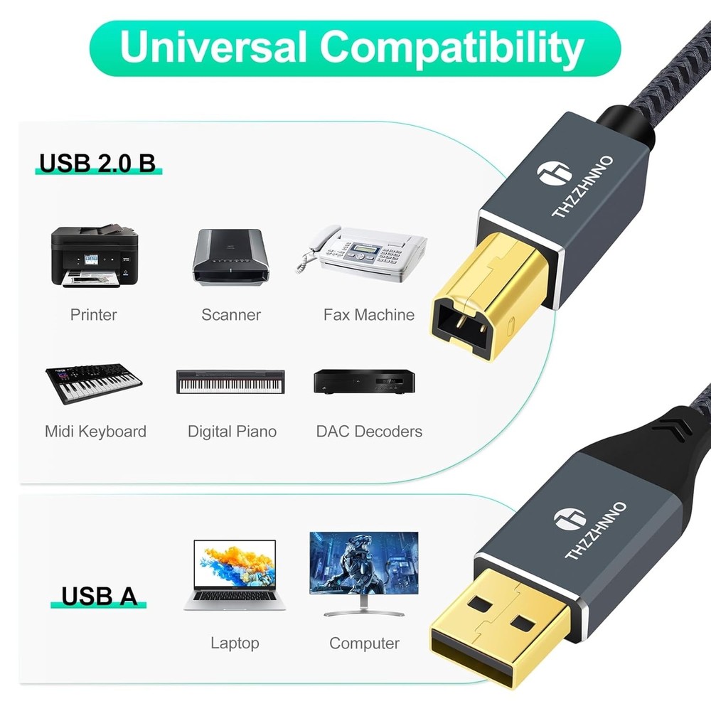 USB Printer Cable 3.3FT, A to B Cable, 2.0 Type A Male B 3.3FT