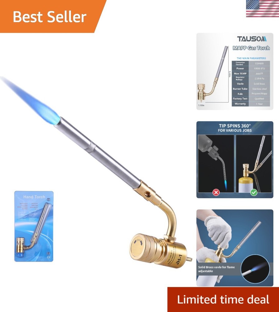 Brass Propane Torch Head - High-Intensity Adjustable Flame - 1648°C Max