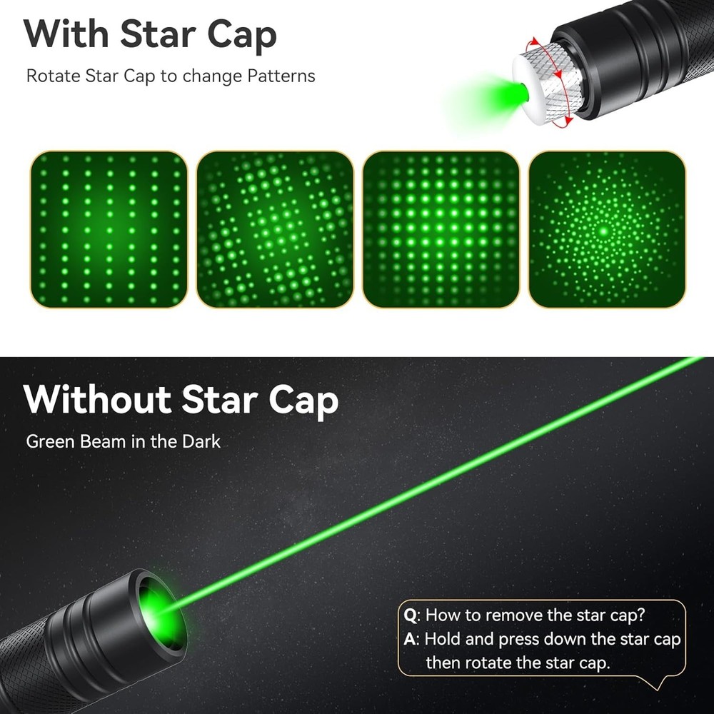 Durable Rechargeable Green Laser Pointer - Long Distance & Starlight Patterns