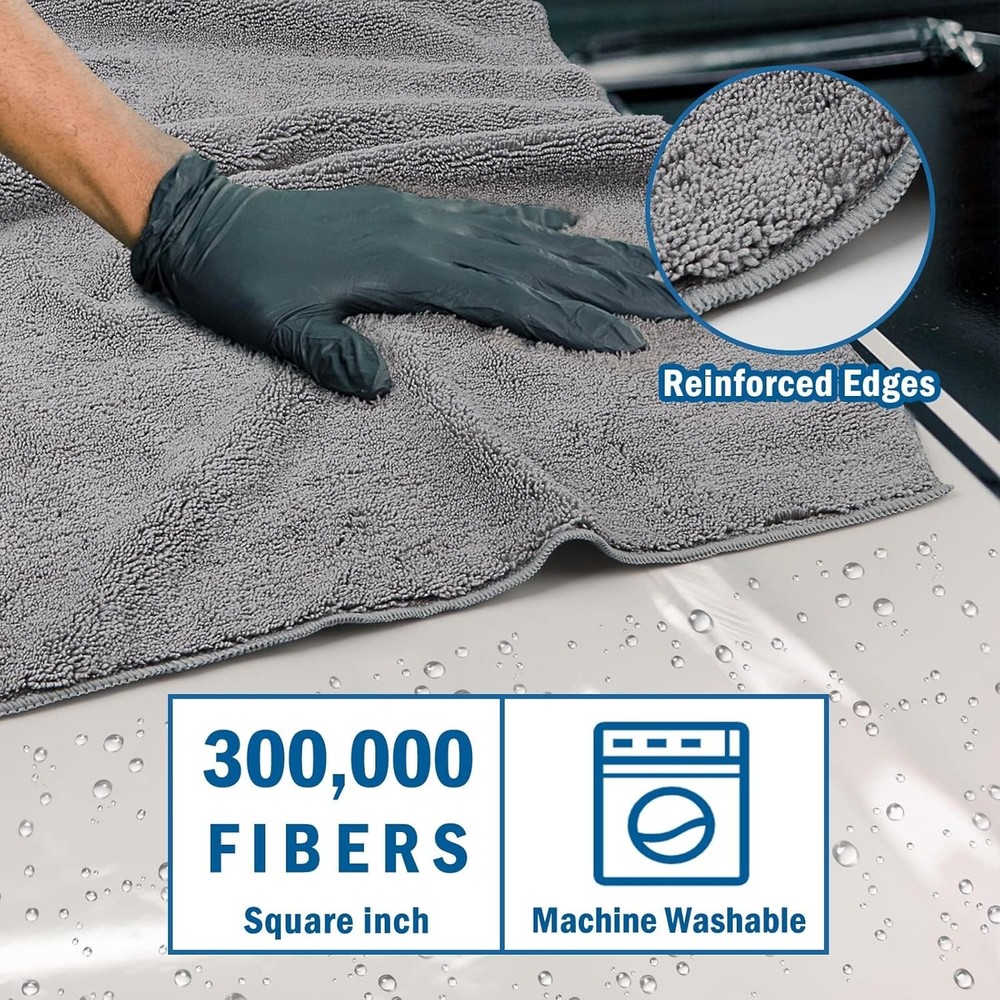 Professional-grade microfibre car drying towels, 4-piece set, grey