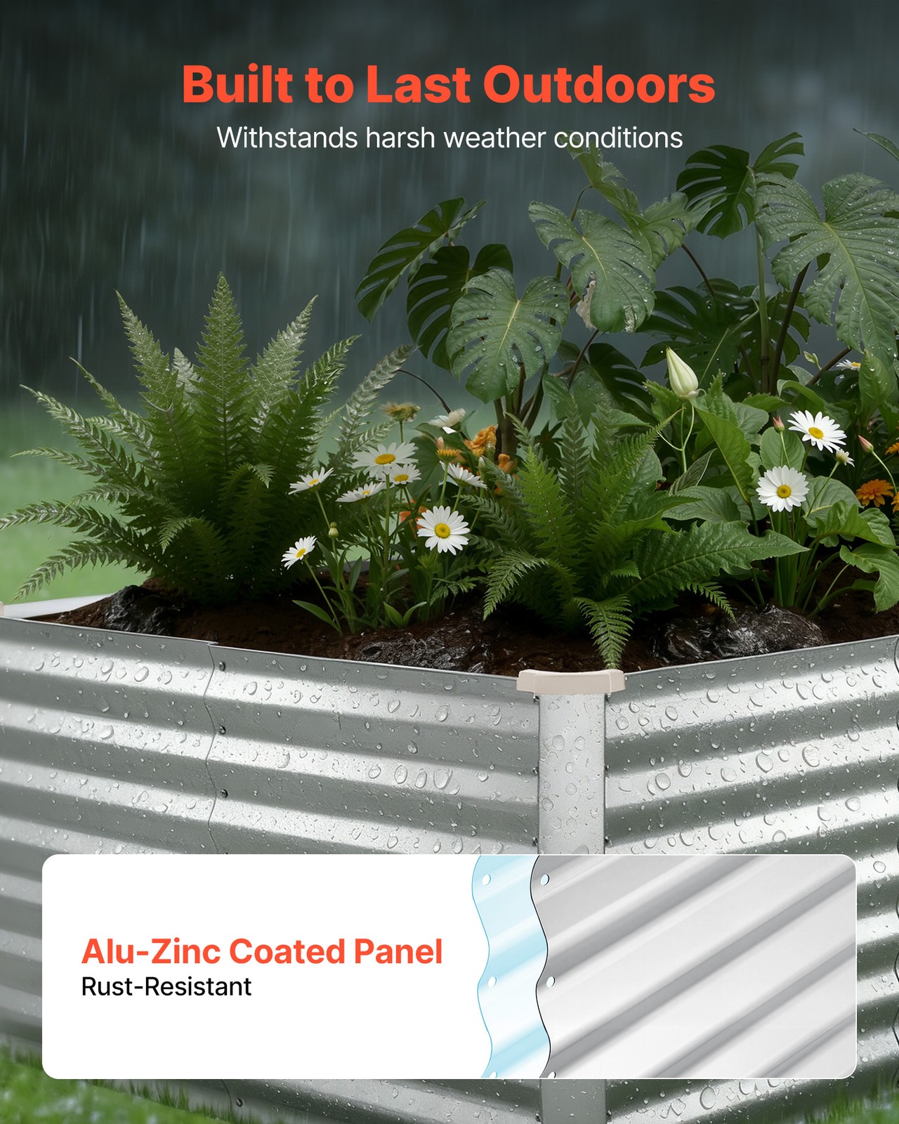 VEVOR Galvanized Raised Garden Bed 8 x 4 x 2 ft Rectangular Planter Box Silver