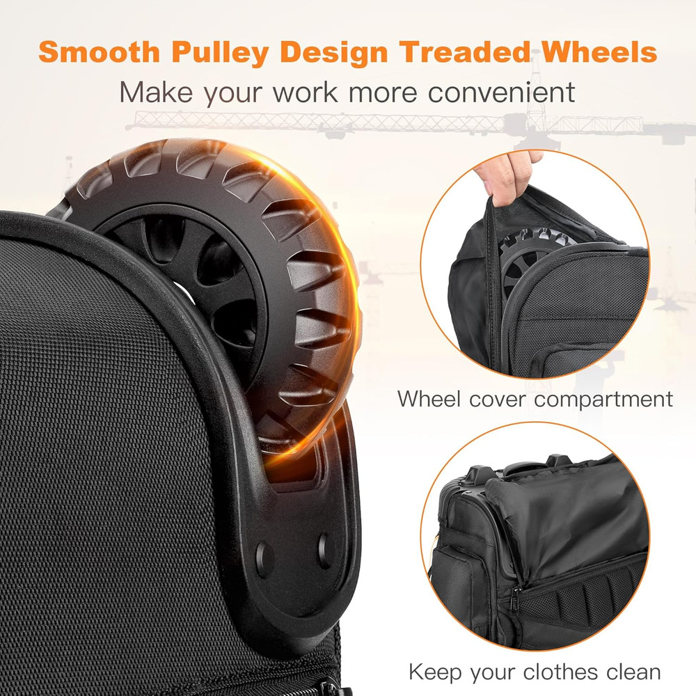 Rolling Tool Backpack with Wheels, 75 Pockets & Lock for Electricians