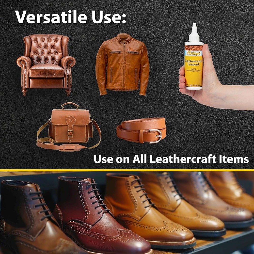 Versatile Leathercraft Cement - 4 oz Quick Drying Glue for DIY Leather Projects