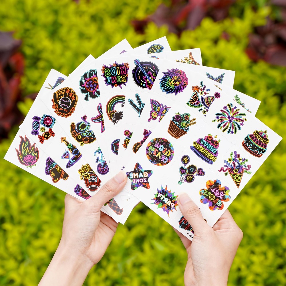 96 PCS Neon Let Glow In The Dark Pre-Cut Temporary Tattoos Medium, multiple