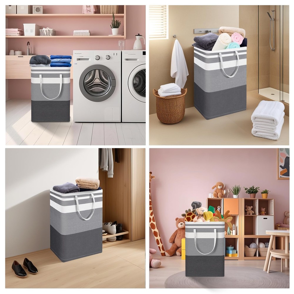 2-Pack Extra Large Laundry Bins, Portable Foldable Hamper with Long Handles