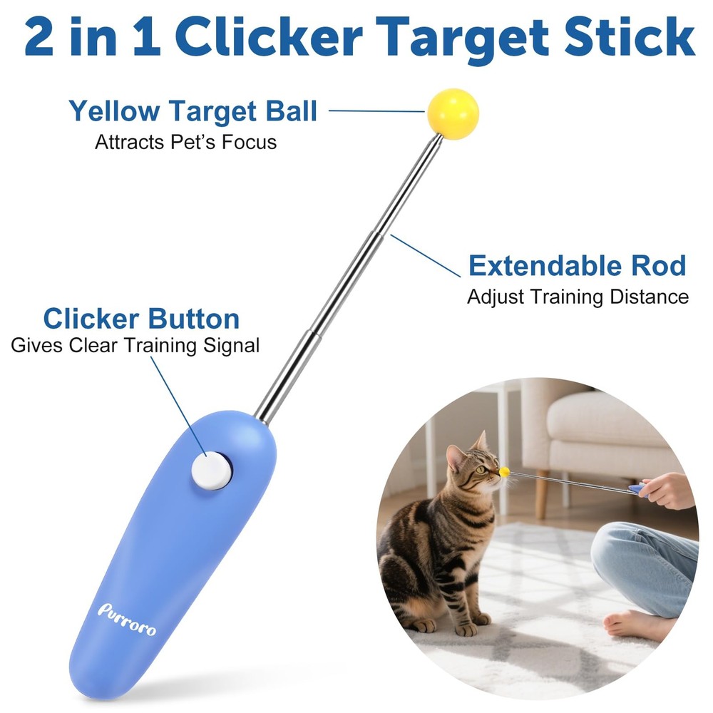 Cat Training Clicker Kit – Includes Finger Clicker and Target Stick – Perfect...