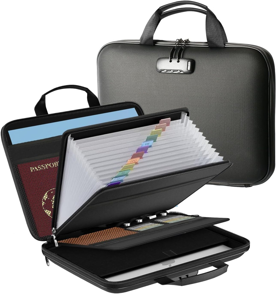 Fireproof Document Box with Lock, Portable Hard-Shell Case Fireproof File Box F