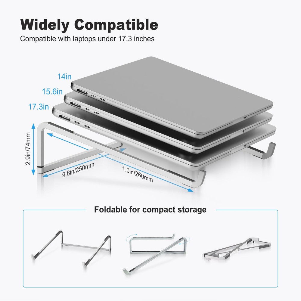 TENOC Foldable Laptop Stand for Desk, Universal Riser Silver