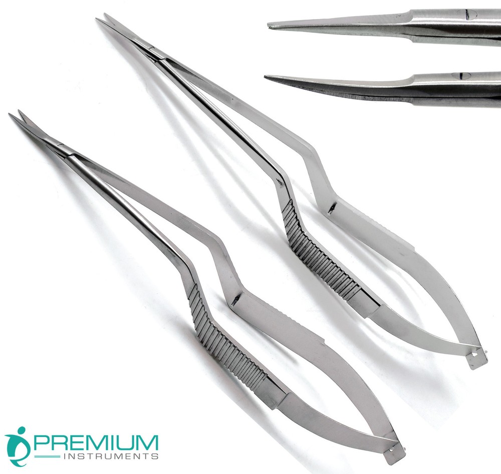 2 Pcs Yasargil Micro Scissors 7.5" Sharp/Sharp Straight Upward Curved Surgical