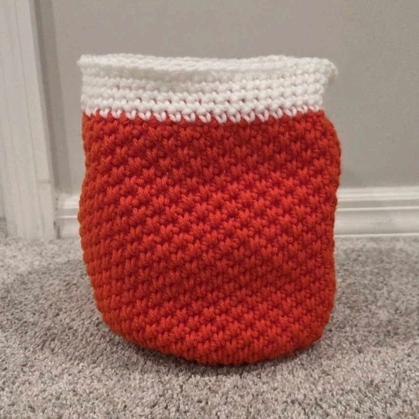 Handmade Orange & White Crocheted Storage Basket Bag Container Organizer