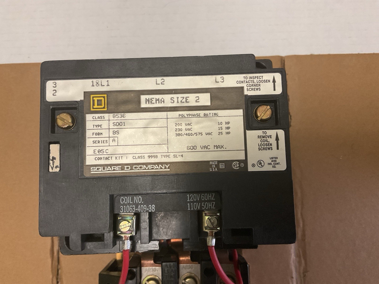 Square D 8536 SDO1 BS NEMA Size 2 Magnetic Starter 600V Ships Same Day!!