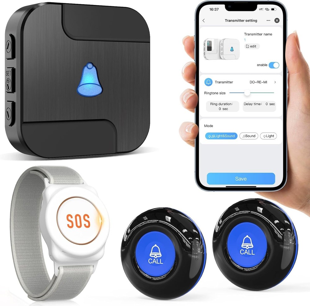 Wireless Emergency Call Button for Elderly - App-Enabled Alert System at Home