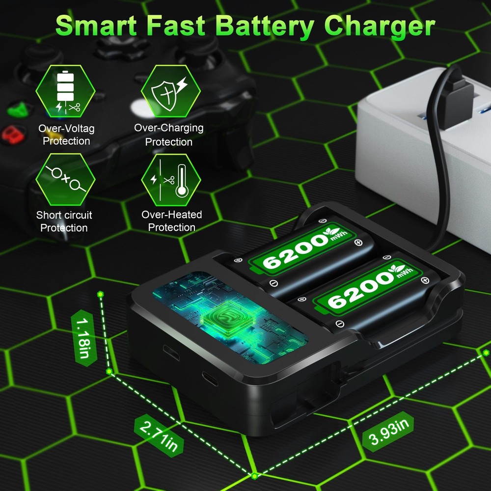Ponkor 2x 6200mAh Rechargeable Battery Pack for Xbox Controllers