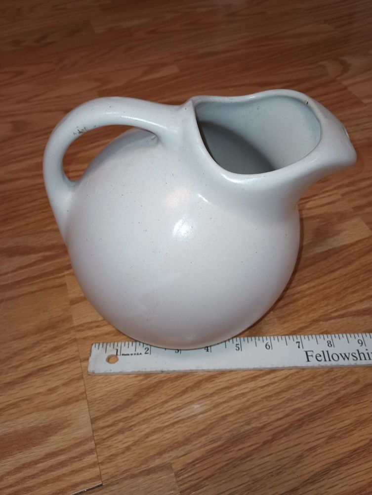Vintage Stoneware Tilted Pitcher W/Ice Lip. White