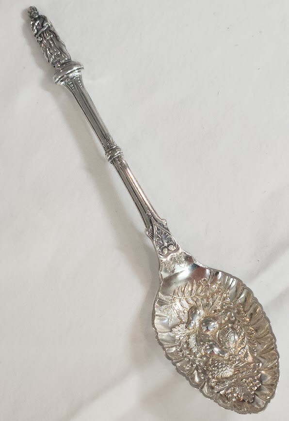 Ornate Apostle Christening Baptism Silverplated Spoon Berry Relief Scallop Bowl