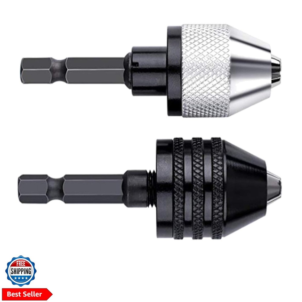 Keyless Chuck Adapter for Impact Driver - 2Pcs Impact Drill Adapter 1/4 Hex S...