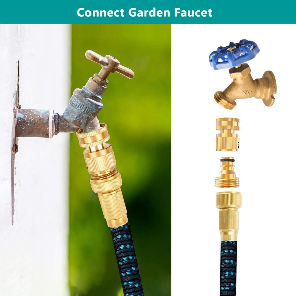 FINEST+ Garden Hose Quick Connector, Solid Brass 3/4 Inch Thread Fitting No-L...