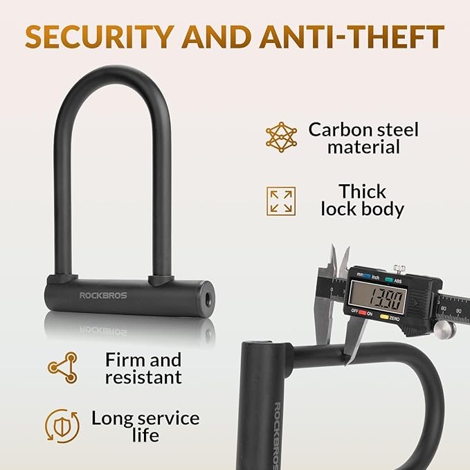 ROCKBROS Bike U Lock Anti Theft with 4 ft Cable Anti Theft with Keys & Bracket