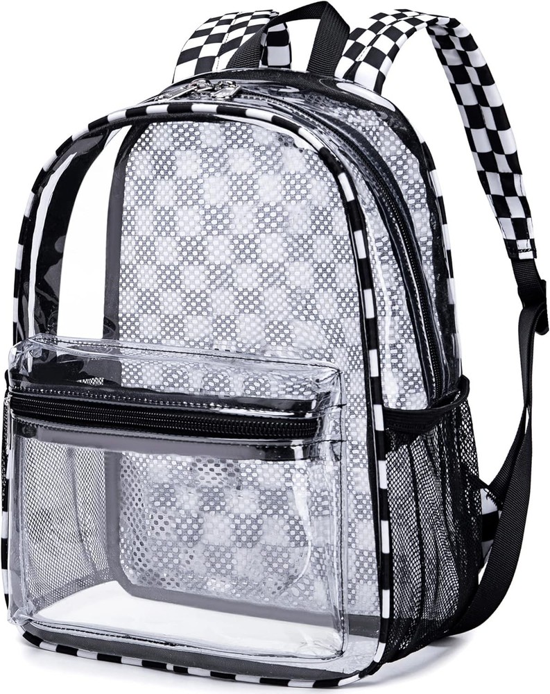 Clear Mini Backpack for Stadium 12'' H-Mini, Black White - Plaid