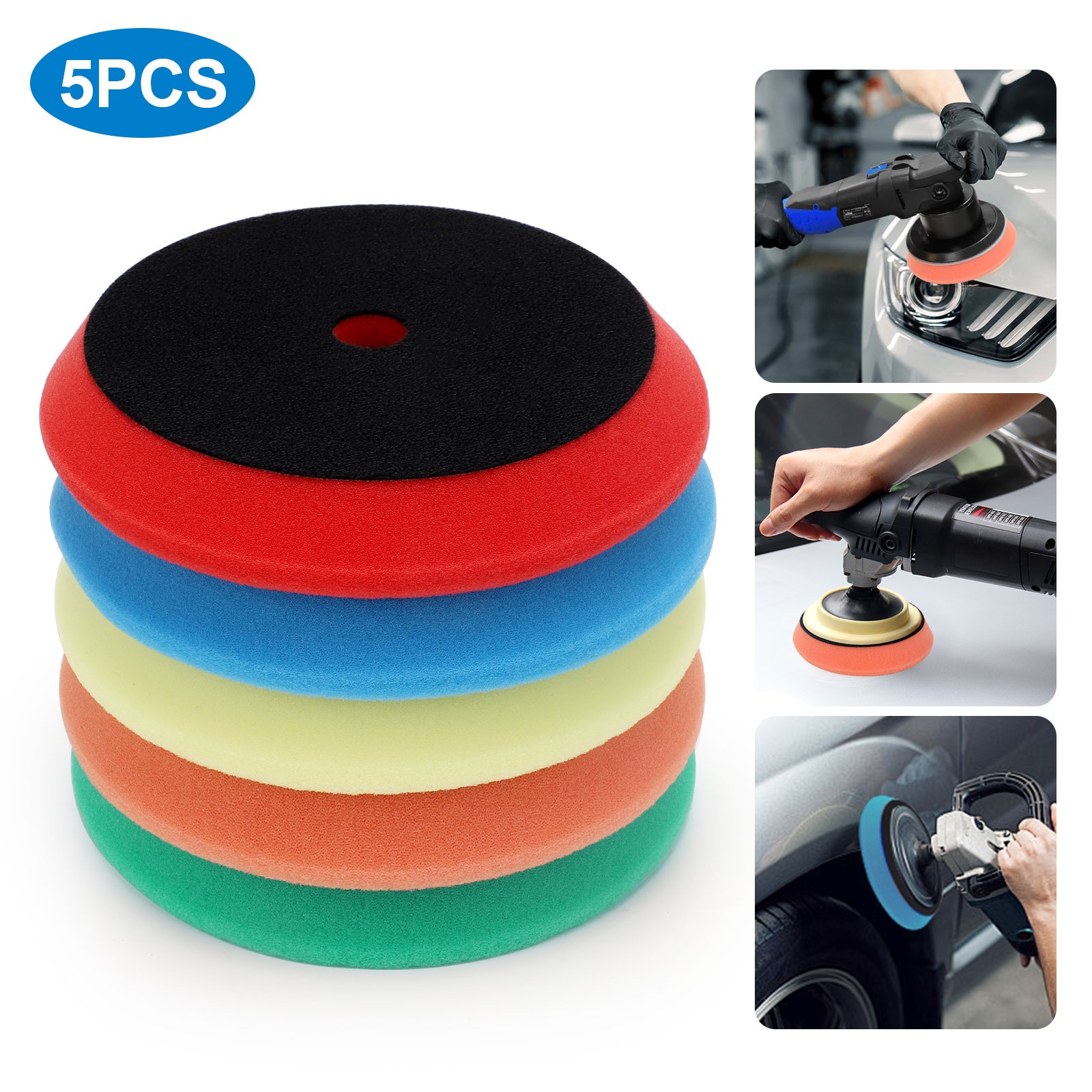 5Pcs 7" Car Buffing Sponge Pads Cutting Polishing Pad Kit for DA Buffer Polisher