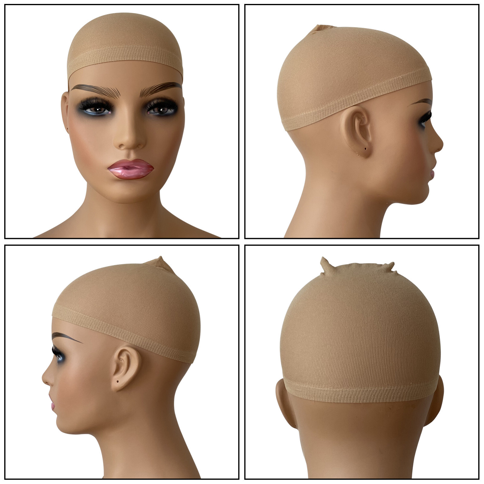 2pcs Deluxe Nylon Stocking Stretchy Wig Caps Light Coffee,Nude,Black, Beige