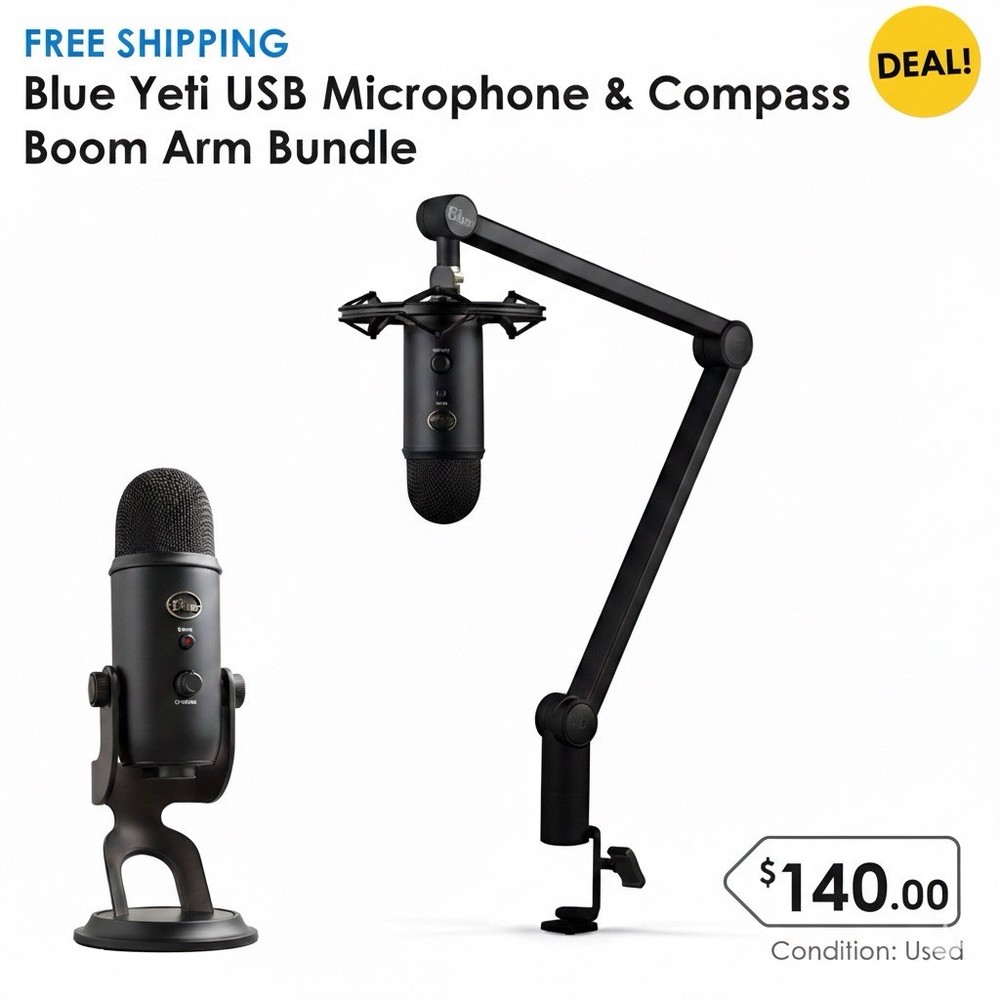 Blue Yeti USB Microphone + Blue Compass Boom Arm - Complete Professional Bundle