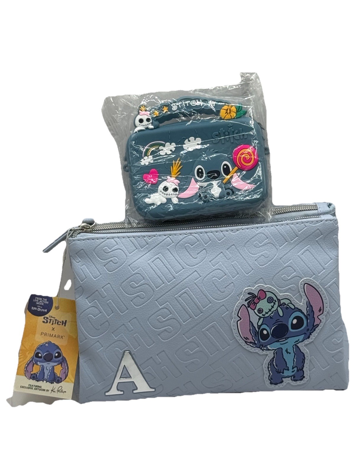Disney Stitch x Primark Blue Makeup Bag & Coin Purse Set – Letter “A”