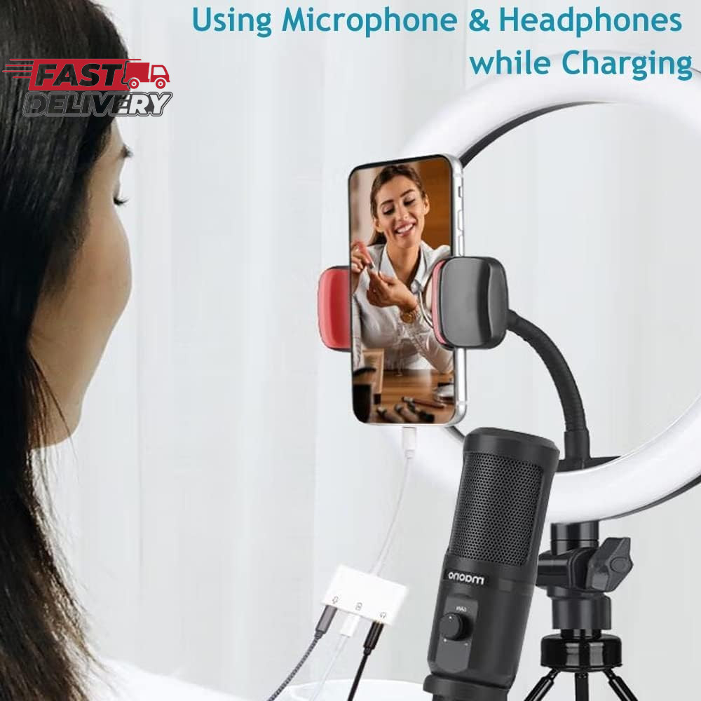 Iphone Microphone Adapter for Live-Streaming, Microphone & 3.5Mm Headphone Adapt