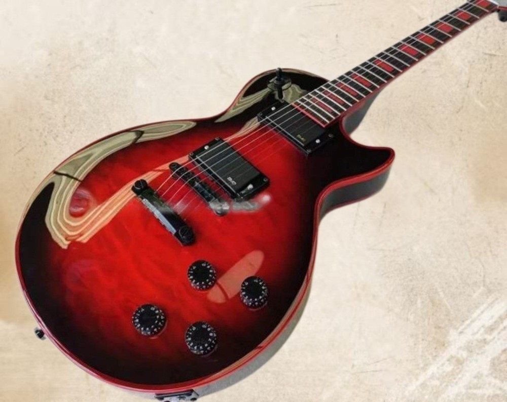 High Sound Quality Widow Cherry Red Flame Maple solid body Electric Guitar