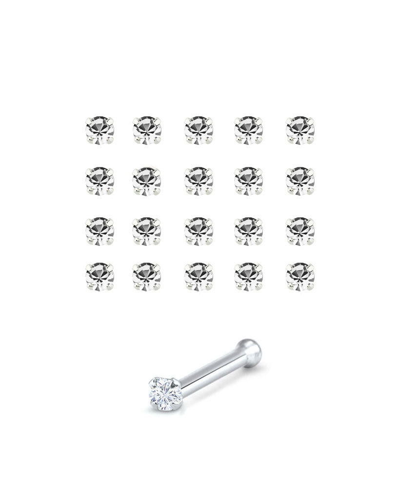Lot 20 Silver Nose Bone Stud Ring 1mm Clear Gem 22G