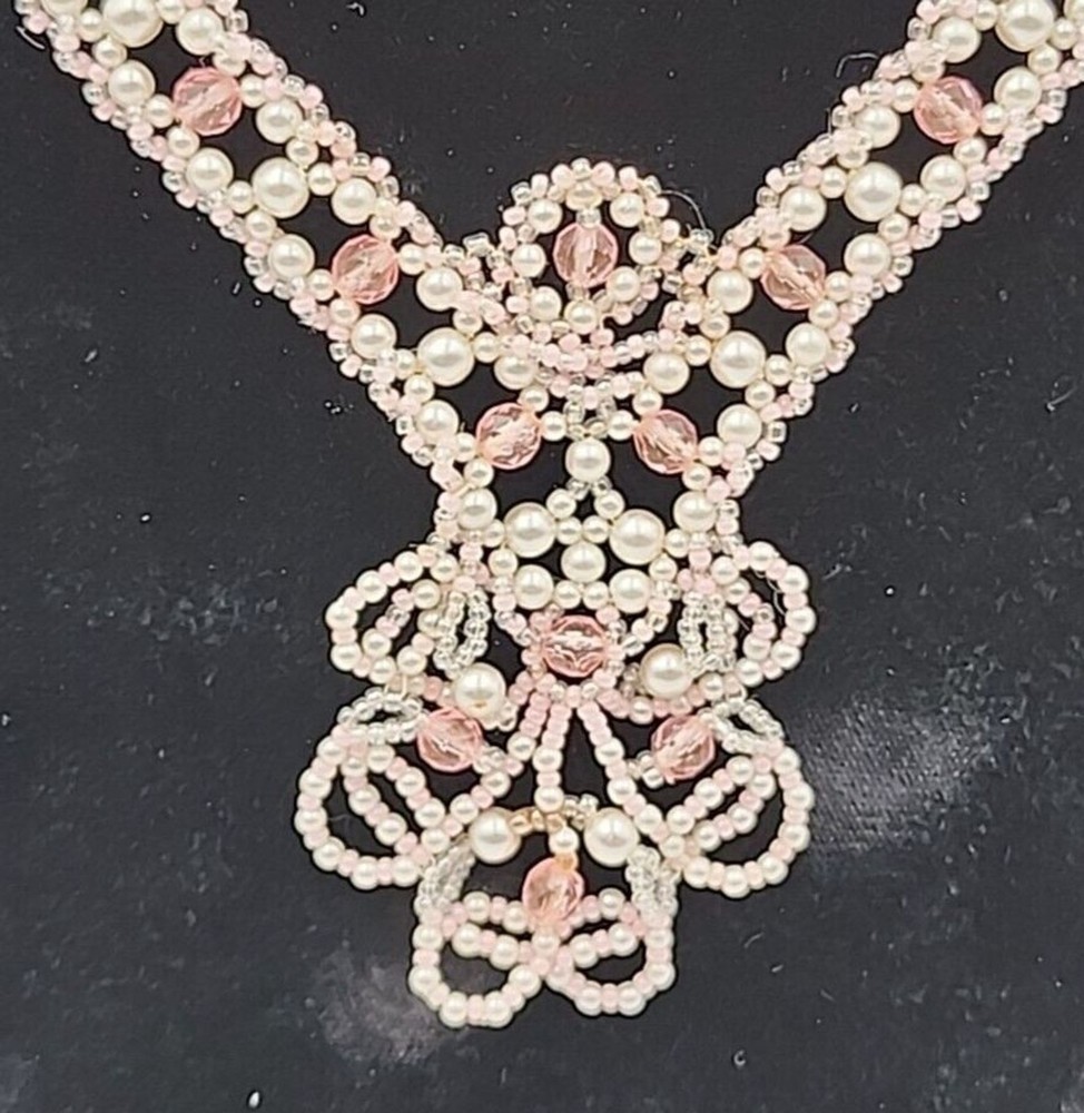 Vintage Pink & White Seed Bead Statement Necklace