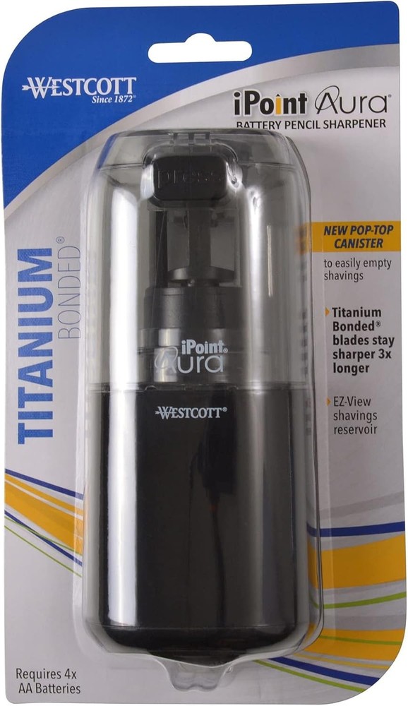 Westcott iPoint® Aura Battery Pencil Sharpener, Assorted Aura,