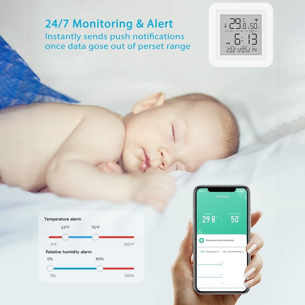 Smart WiFi Thermometer with Offline Functionality Alerts via App Notifications